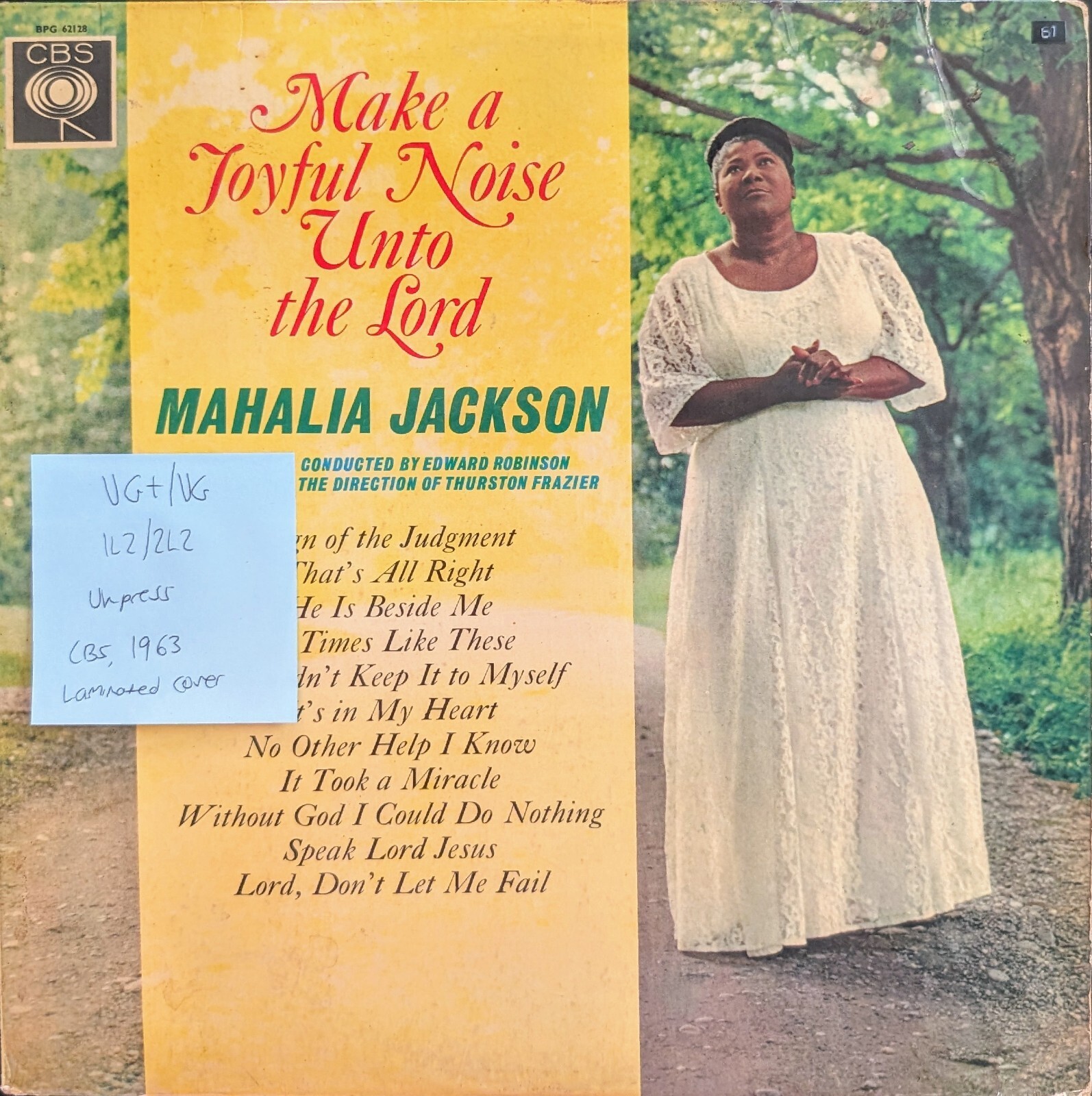 Mahalia Jackson Make A Joyful Noise The Lord Vinyl Record LP VG+/VG BPG62128 1963 vinyl record sleeve Mahalia Jackson Make A Joyful Noise The Lord Vinyl Record LP VG+/VG BPG62128 1963 sleeve