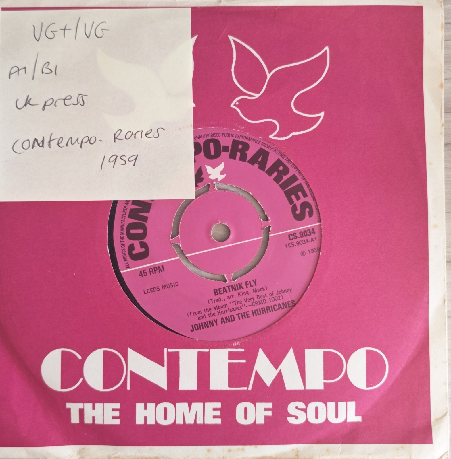 Johnny And The Hurricanes Beatnik Fly / Corn Bread Vinyl Record VG+/VG CS9034 sleeve