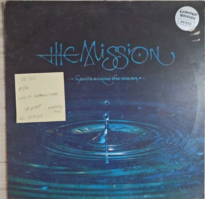 The Mission Hands Across The Ocean Vinyl Record VG/VG MYTHX11 1990 vinyl record sleeve