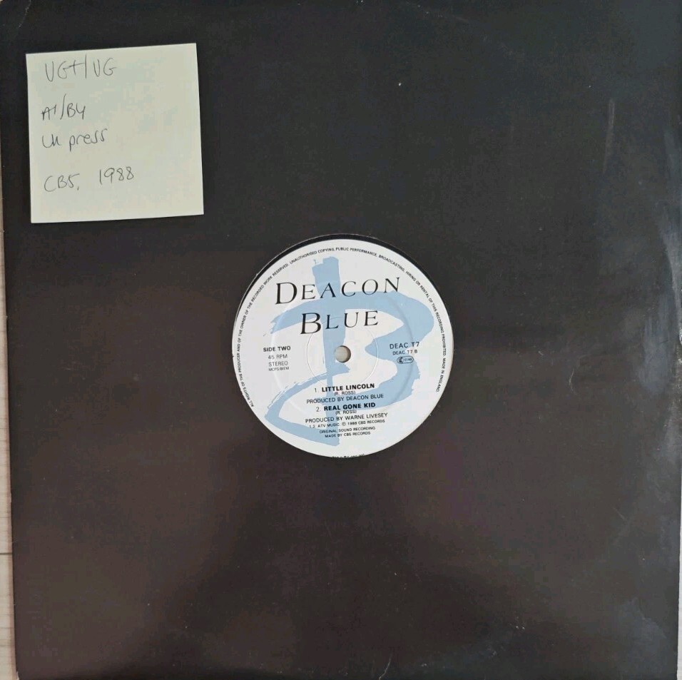 Deacon Blue Little Lincoln Vinyl Record VG+/VG DEACT7 1988 vinyl record sleeve