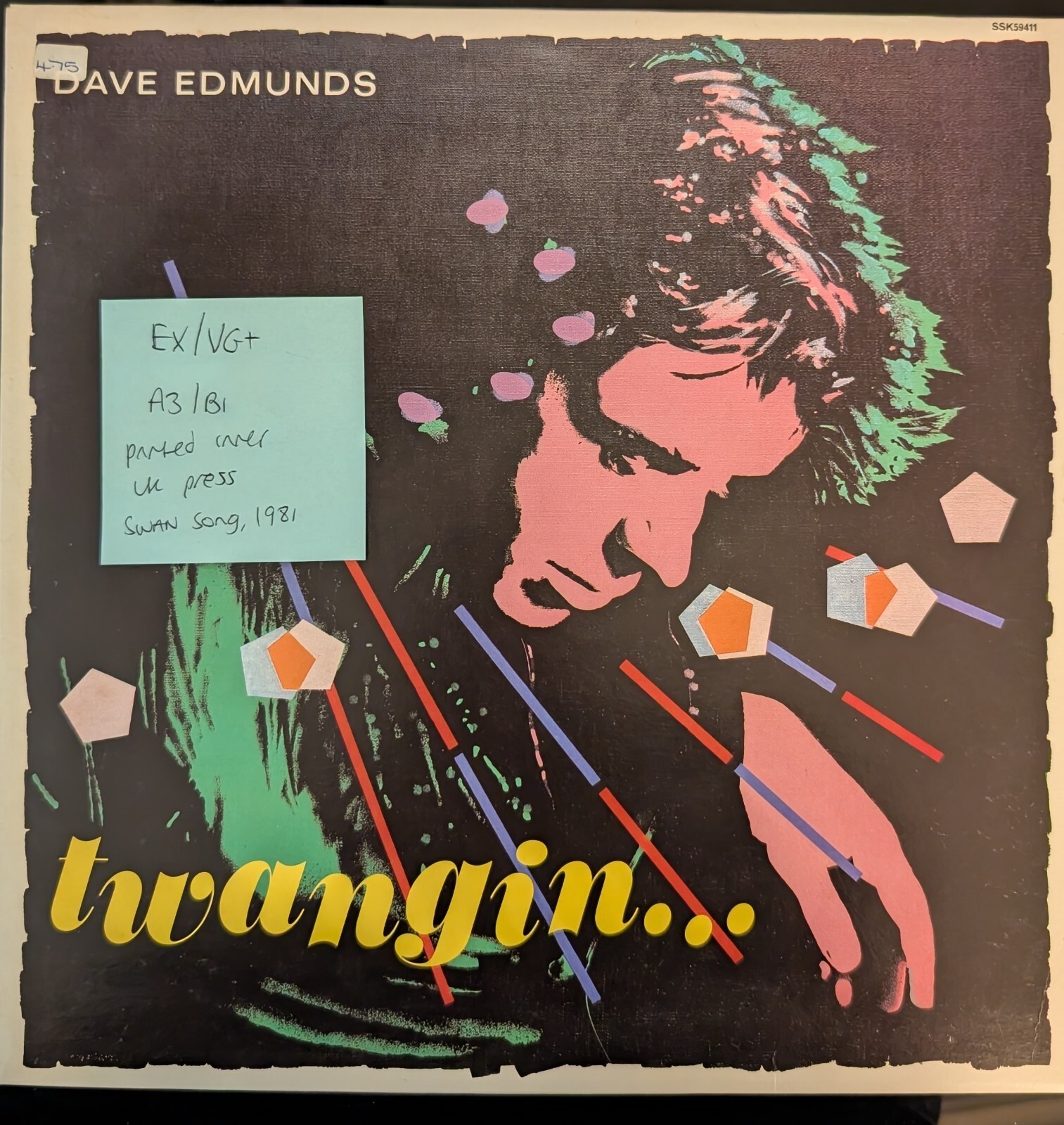 Dave Edmunds Twangin Vinyl Record LP EX/VG+ SSK 59411 1981 vinyl record sleeve Dave Edmunds Twangin Vinyl Record LP EX/VG+ SSK 59411 1981 sleeve