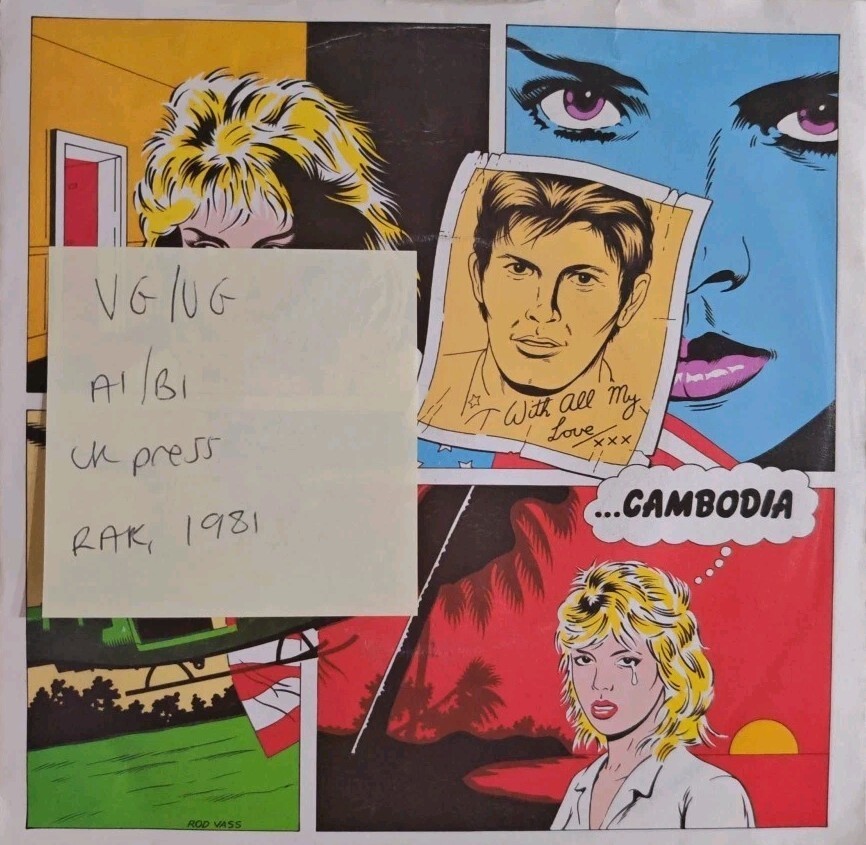 Kim Wilde Cambodia Vinyl Record 7" VG/VG RAK336 1981 vinyl record sleeve Kim Wilde Cambodia Vinyl Record 7" VG/VG RAK336 1981 sleeve