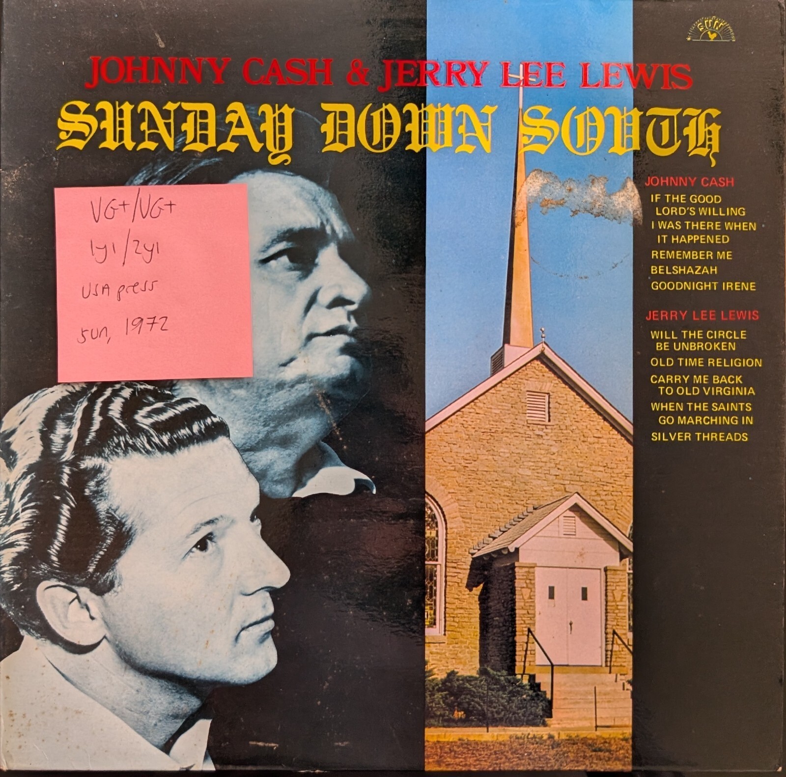 Johnny Cash & Jerry Lee Lewis Sunday Down South Vinyl Record LP VG+/VG+ 6467024 vinyl record sleeve Johnny Cash & Jerry Lee Lewis Sunday Down South Vinyl Record LP VG+/VG+ 6467024 sleeve