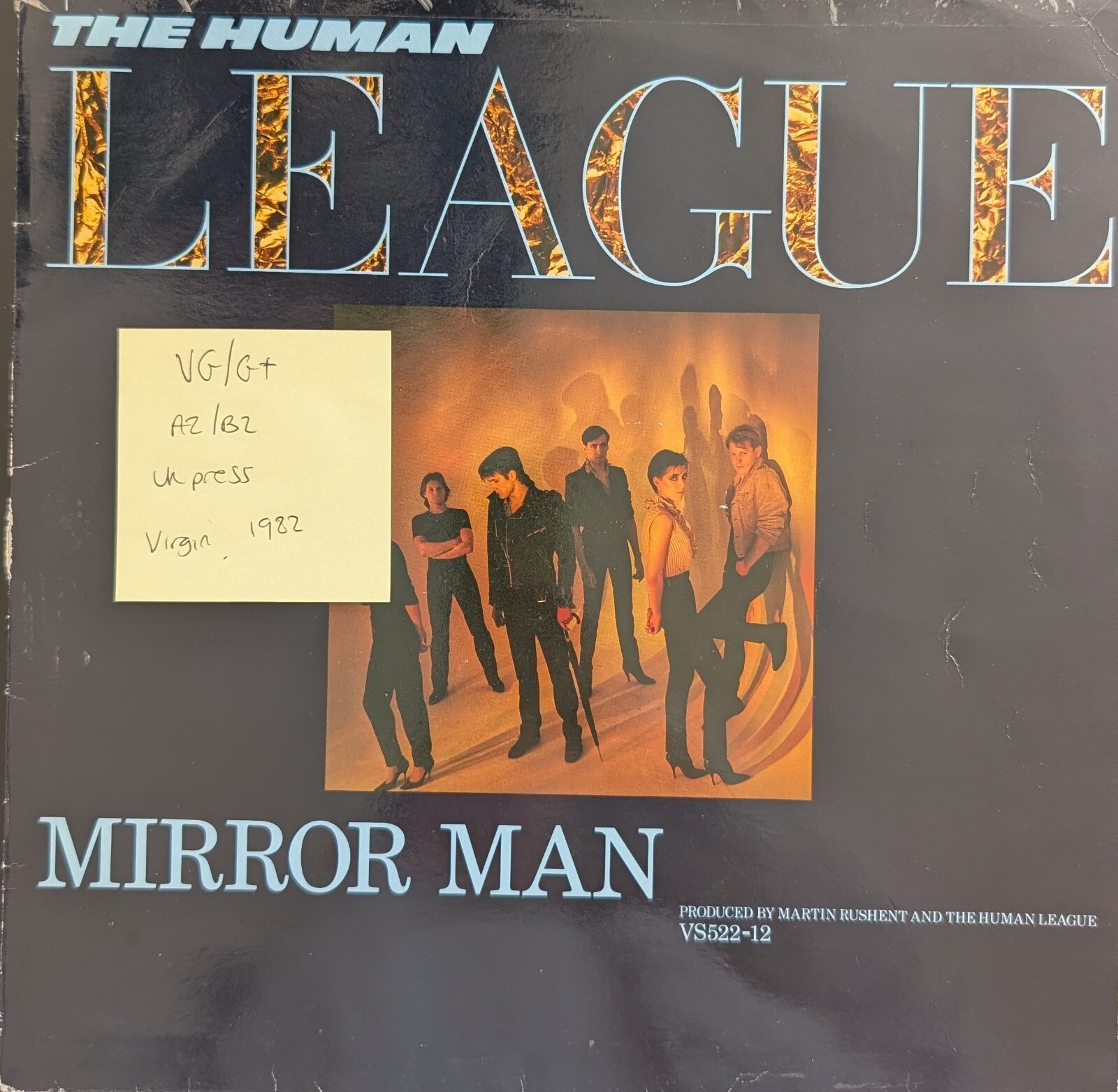 The Human League Mirror Man Vinyl Record 12" VG/G+ VS 522 1982 vinyl record sleeve The Human League Mirror Man Vinyl Record 12" VG/G+ VS 522 1982 sleeve