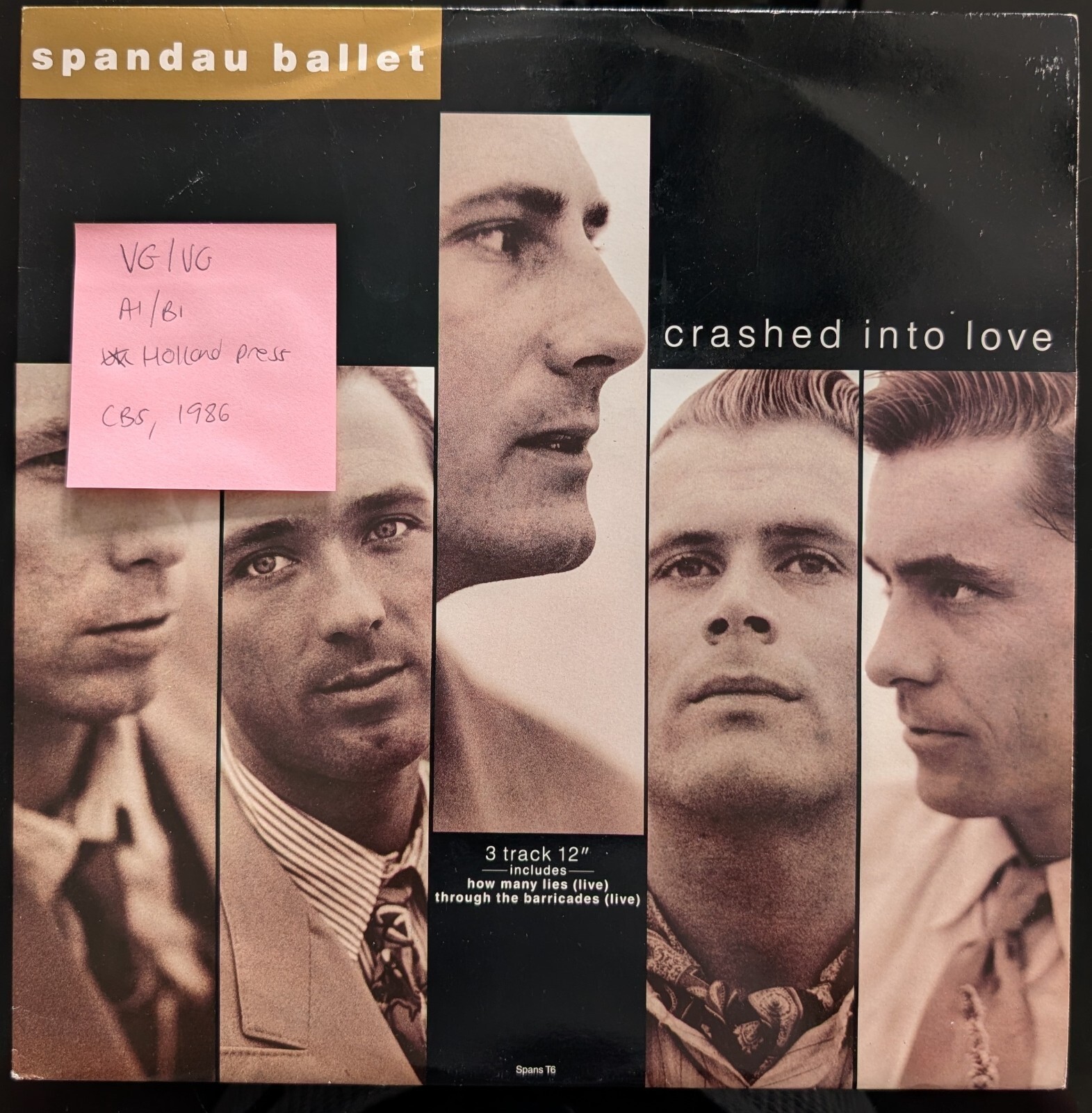 Spandau Ballet Crashed Into Love Vinyl Record 12" VG/VG 1990 vinyl record sleeve Spandau Ballet Crashed Into Love Vinyl Record 12" VG/VG 1990 sleeve