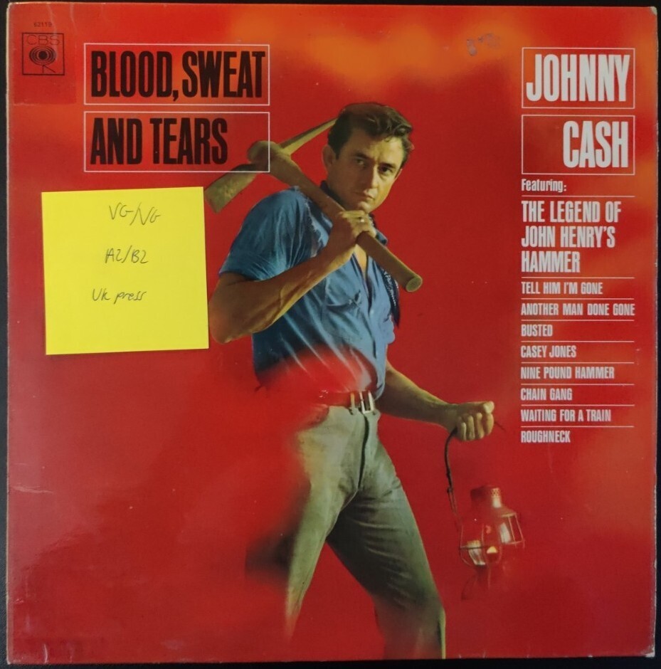Johnny Cash Blood, Sweat & Tears Vinyl Record LP VG/VG CBS62119 1962 EJ Day vinyl record sleeve Johnny Cash Blood, Sweat & Tears Vinyl Record LP VG/VG CBS62119 1962 EJ Day sleeve