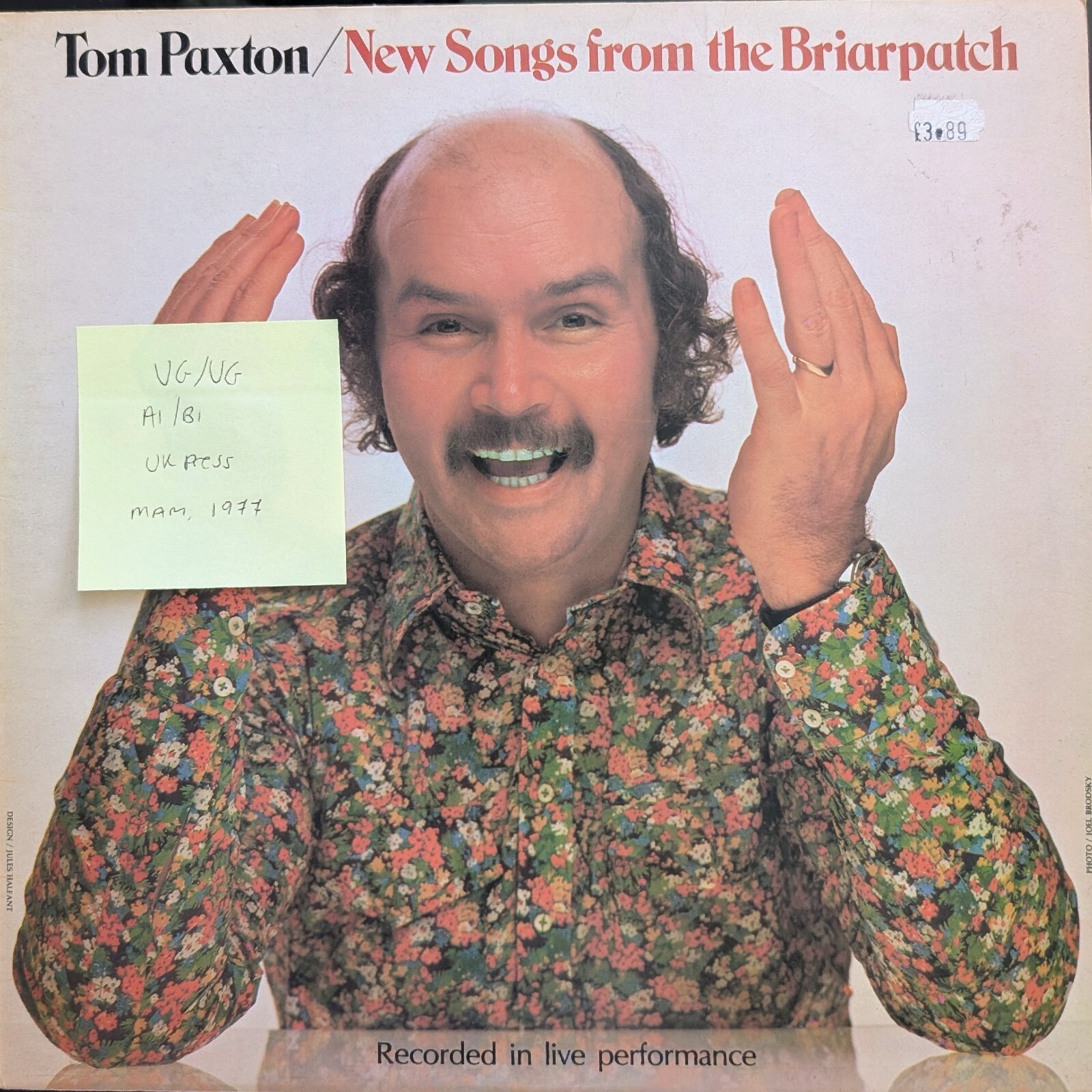 Tom Paxton New Songs From The Briarpatch Vinyl Record LP VG/VG MAMS1005 1977 vinyl record sleeve Tom Paxton New Songs From The Briarpatch Vinyl Record LP VG/VG MAMS1005 1977 sleeve