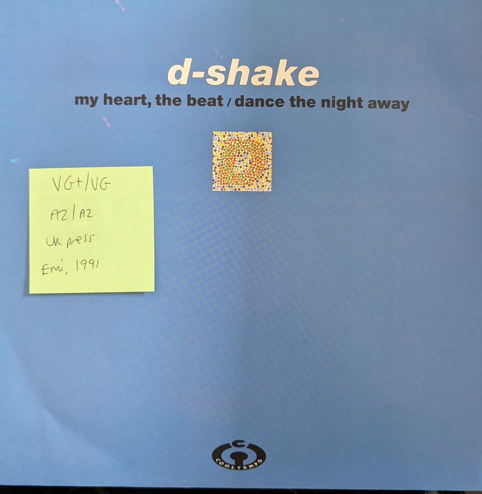 D-Shake My Heart, The Beat / Dance The Night Away Vinyl Record 12" VG+/VG COOLX228 vinyl record sleeve D-Shake My Heart, The Beat / Dance The Night Away Vinyl Record 12" VG+/VG COOLX228 sleeve
