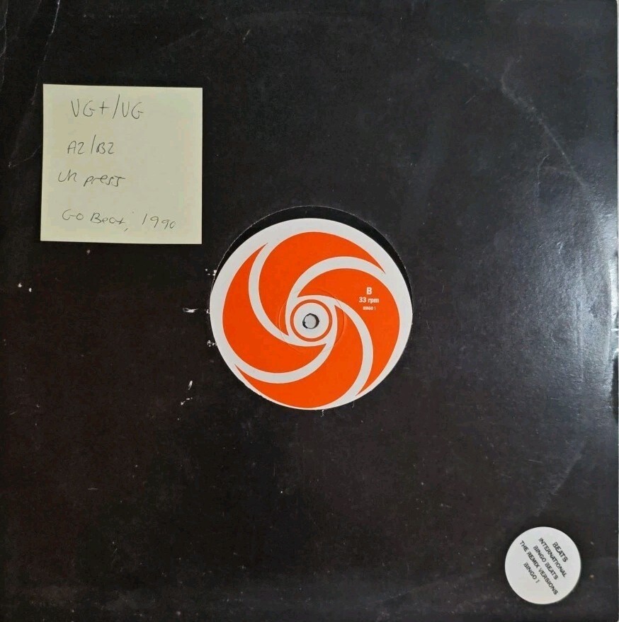 Beats International Bingo Beats Vinyl Record 12" VG+/VG BINGO1 1990 vinyl record sleeve Beats International Bingo Beats Vinyl Record 12" VG+/VG BINGO1 1990 sleeve