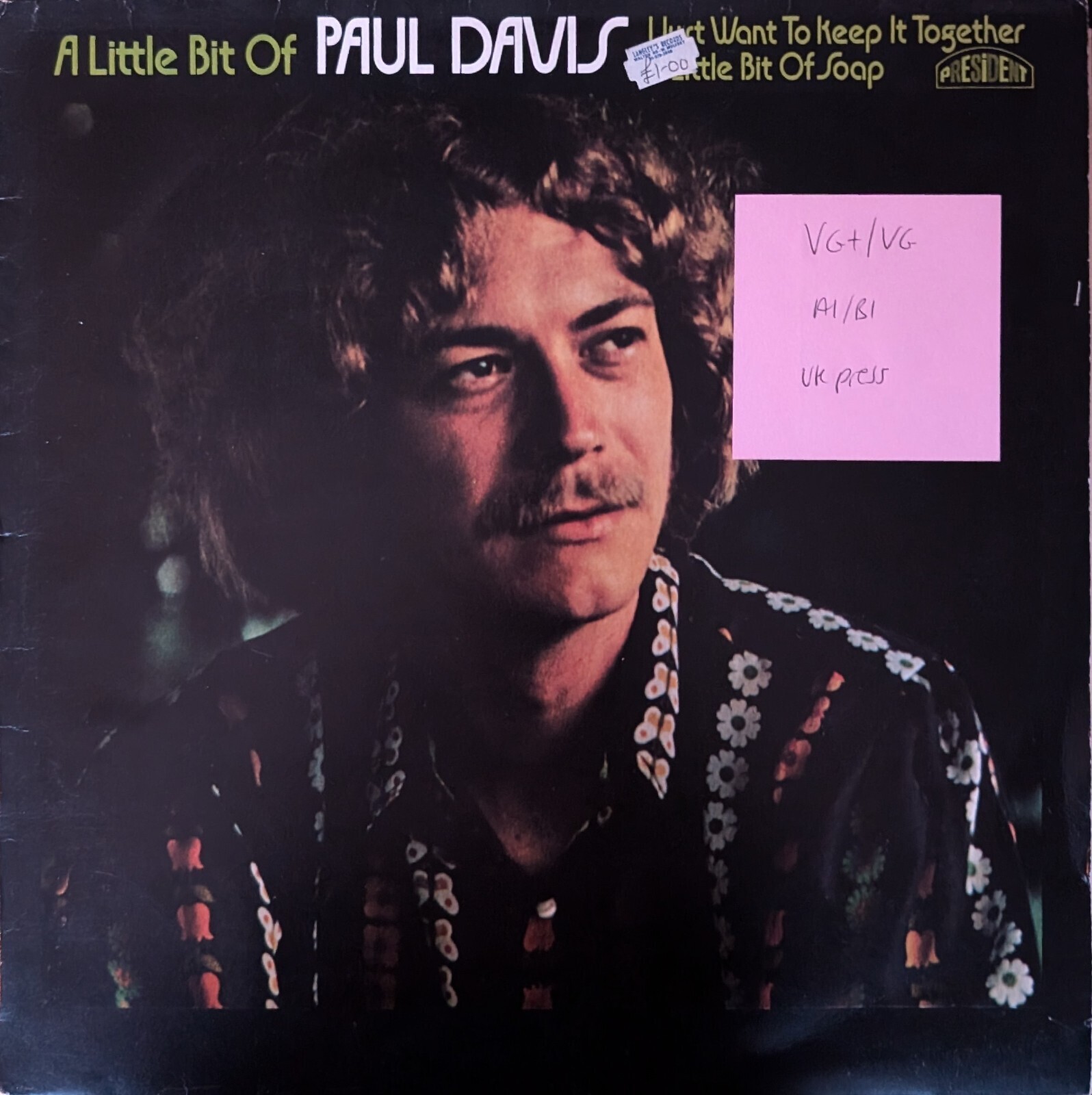 Paul Davis A Little Bit Of Vinyl Record VG+/VG PTLS1046 1970 1st Press vinyl record sleeve Paul Davis A Little Bit Of Vinyl Record VG+/VG PTLS1046 1970 1st Press sleeve