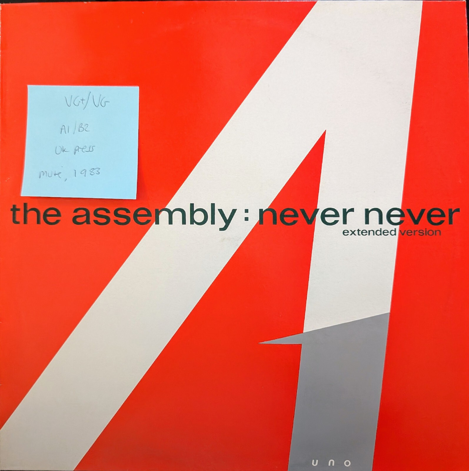 Assembly Never Never Vinyl Record VG/VG+ TINY1 1983 sleeve