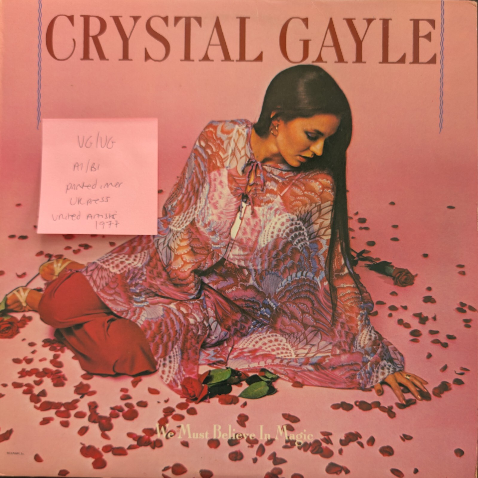 Crystal Gayle We Must Believe in Magic Vinyl Record VG/VG UAG 30108 1977 vinyl record sleeve Crystal Gayle We Must Believe in Magic Vinyl Record VG/VG UAG 30108 1977 sleeve